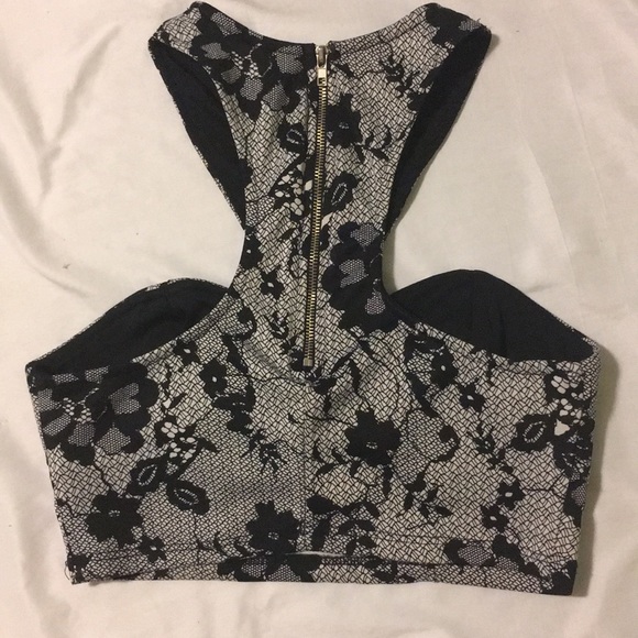 Sexy lace printed pattern black and white top - Picture 4 of 5